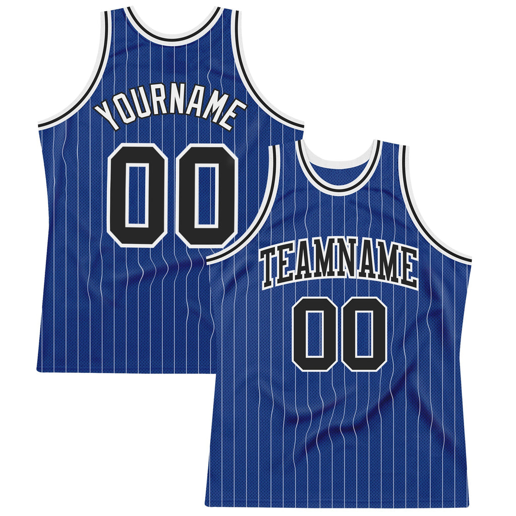 Custom Basketball Jersey - Royal White Pinstripe Black-White