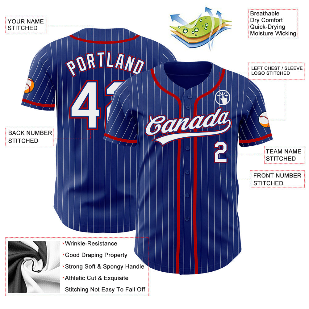 Custom Baseball Jersey - Royal White Pinstripe Red