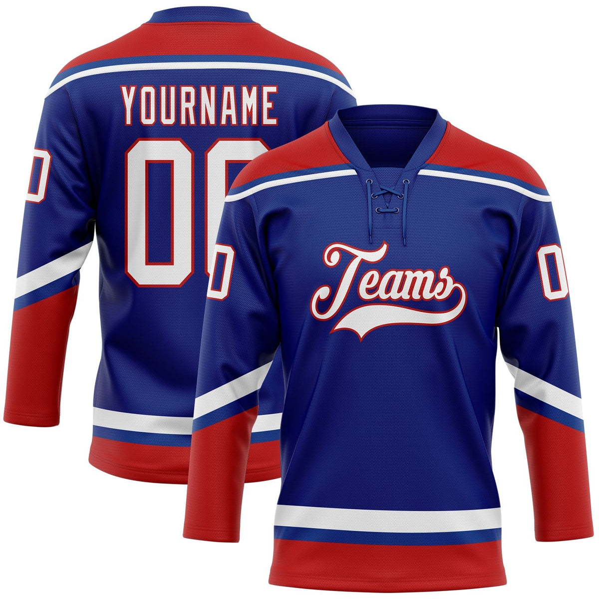 Custom Hockey Jersey - Royal White-Red Lace Neck