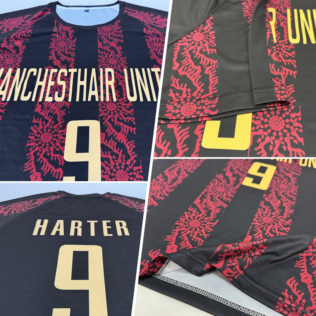 Custom Soccer Jersey - Black Vegas Gold-Red Sublimation Uniform