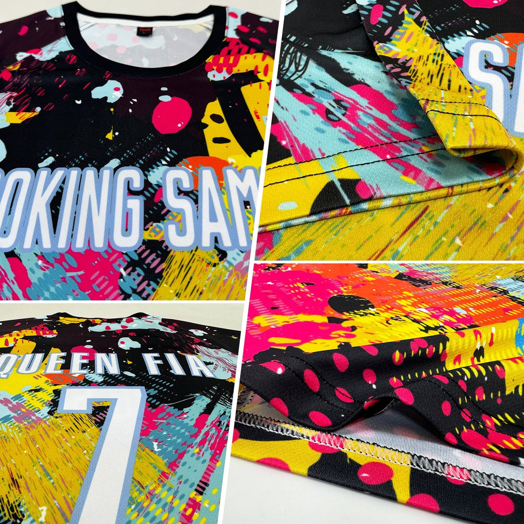 Custom Soccer Jersey - Graffiti Pattern White-Light Blue Sublimation Uniform - Style Soccer0080