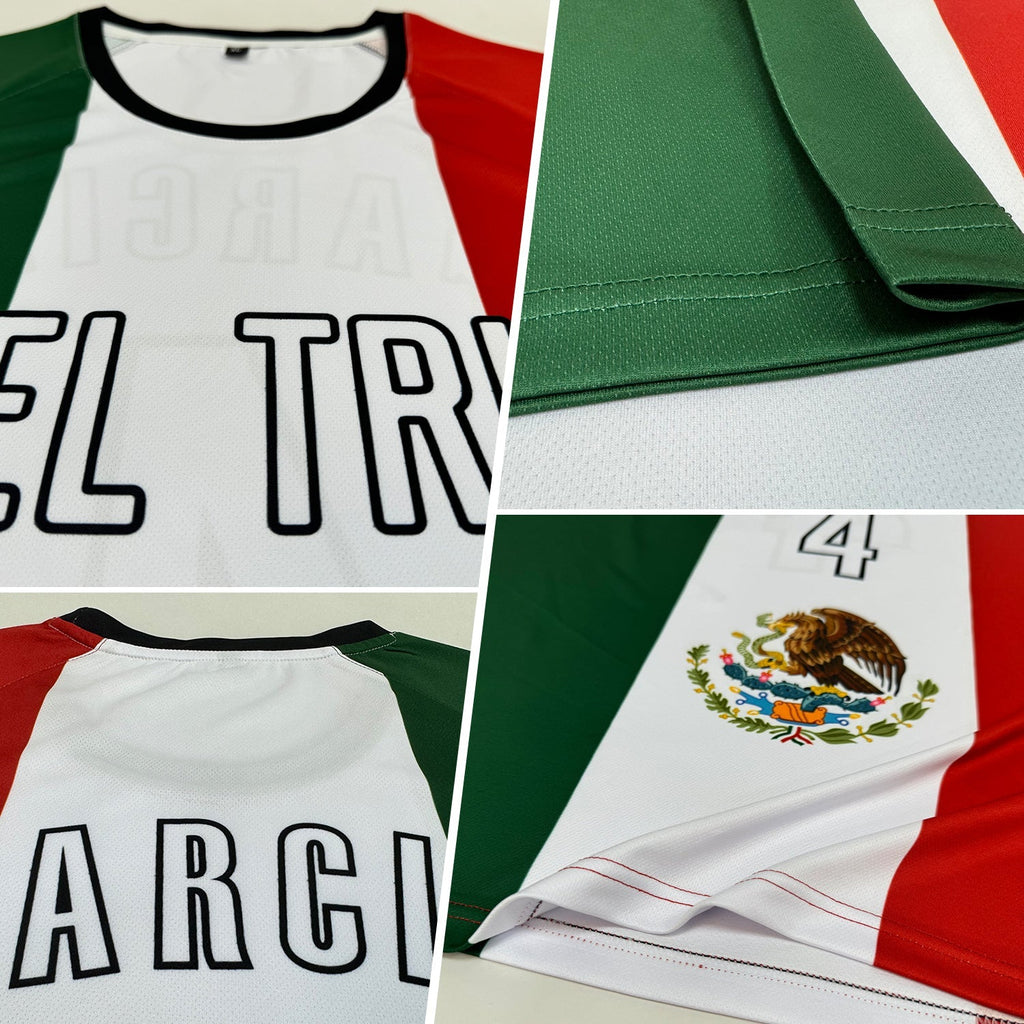 Custom Soccer Jersey - Kelly Green White Red-Black Sublimation Mexican Flag Uniform
