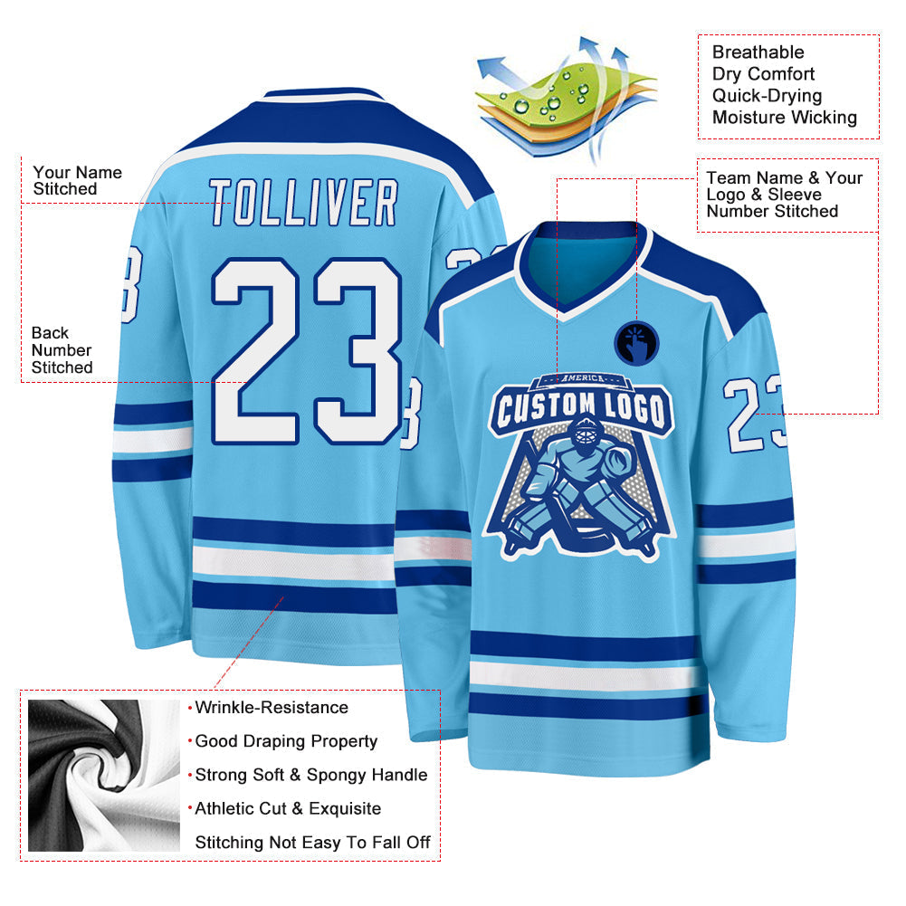 Custom Hockey Jersey - Sky Blue White-Royal