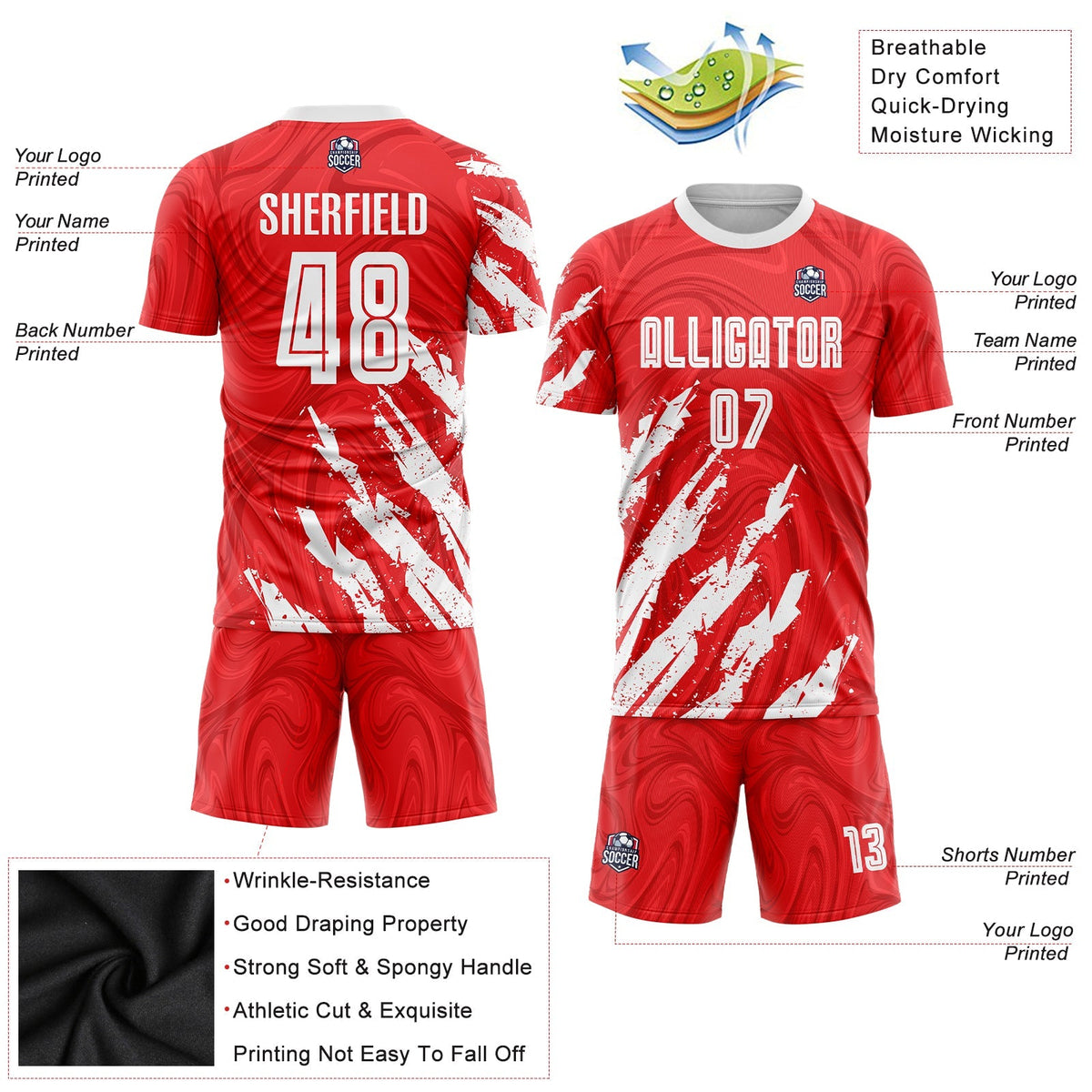 Custom Soccer Jersey - Red White Sublimation Uniform - Style Soccer0009