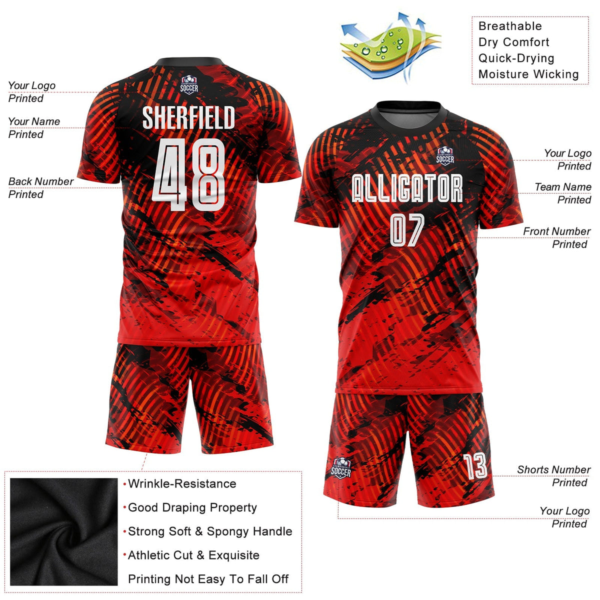 Custom Soccer Jersey - Red White-Black Sublimation Uniform - Style Soccer0011