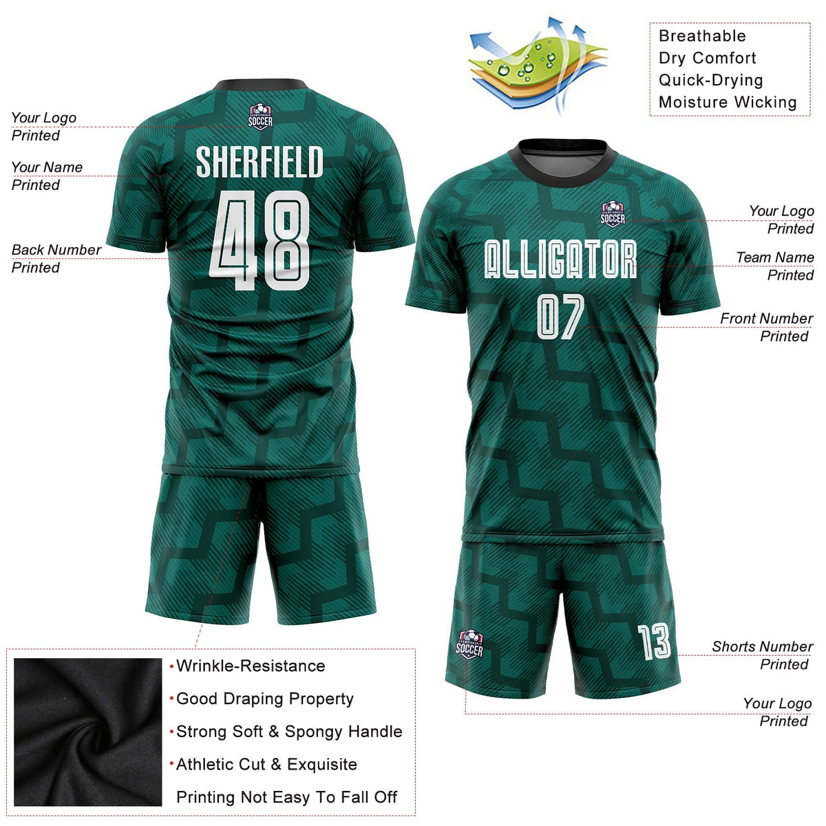 Custom Soccer Jersey - Green White-Black Sublimation Uniform