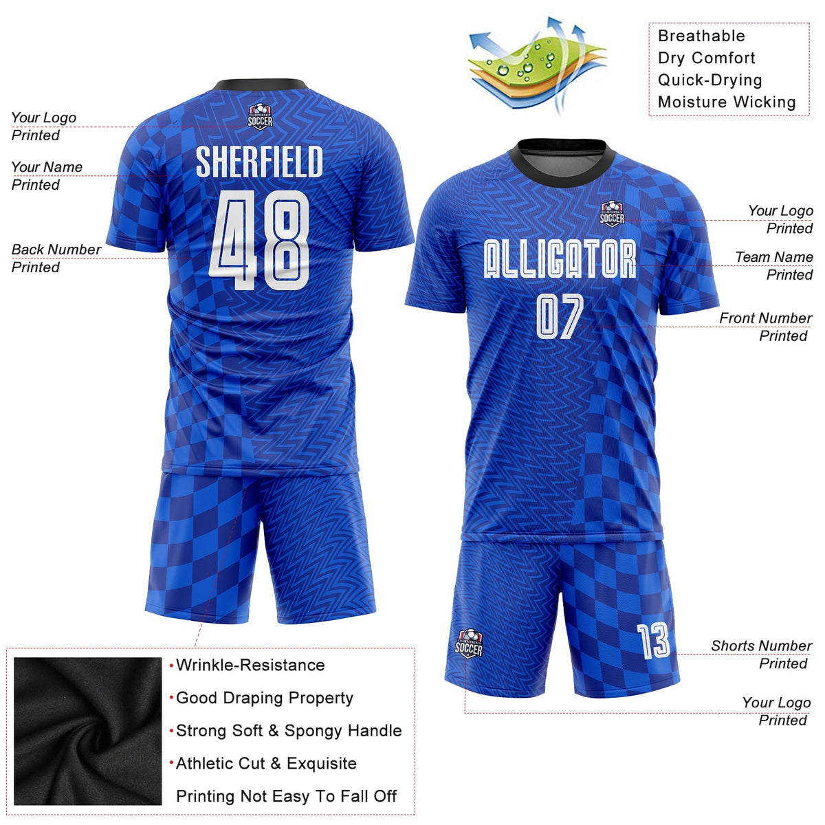 Custom Soccer Jersey - Royal White-Black Sublimation Uniform