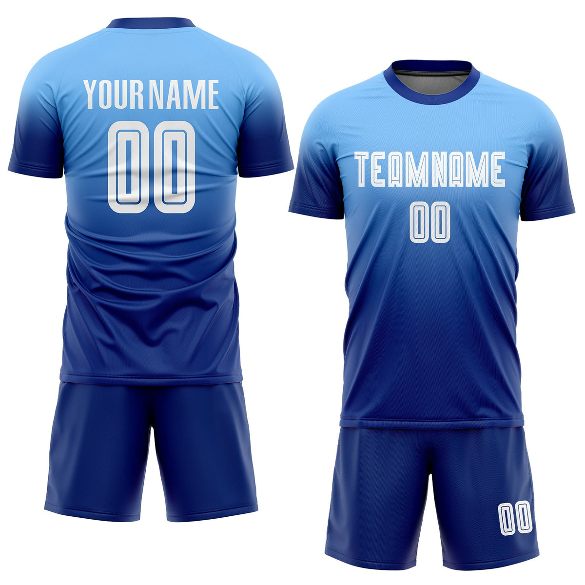 Custom Soccer Jersey - Light Blue White-Royal Sublimation Fade Fashion Uniform