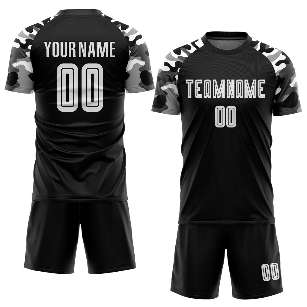 Custom Soccer Jersey - Black White-Camo Sublimation Uniform