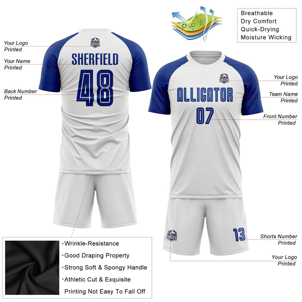 Custom Soccer Jersey - White Royal Sublimation Uniform - Style Soccer0050