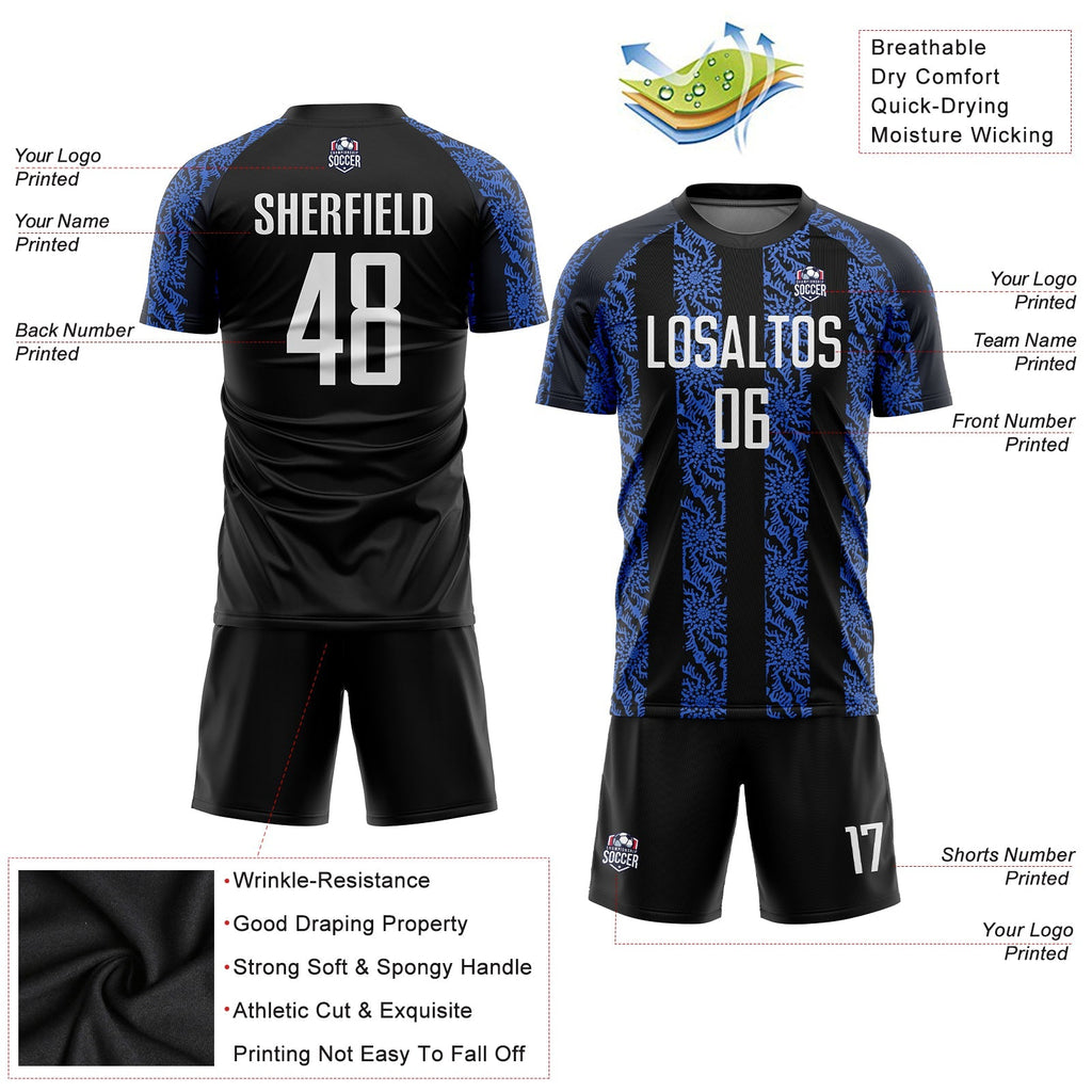 Custom Soccer Jersey - Black White-Royal Sublimation Uniform - Style Soccer0064