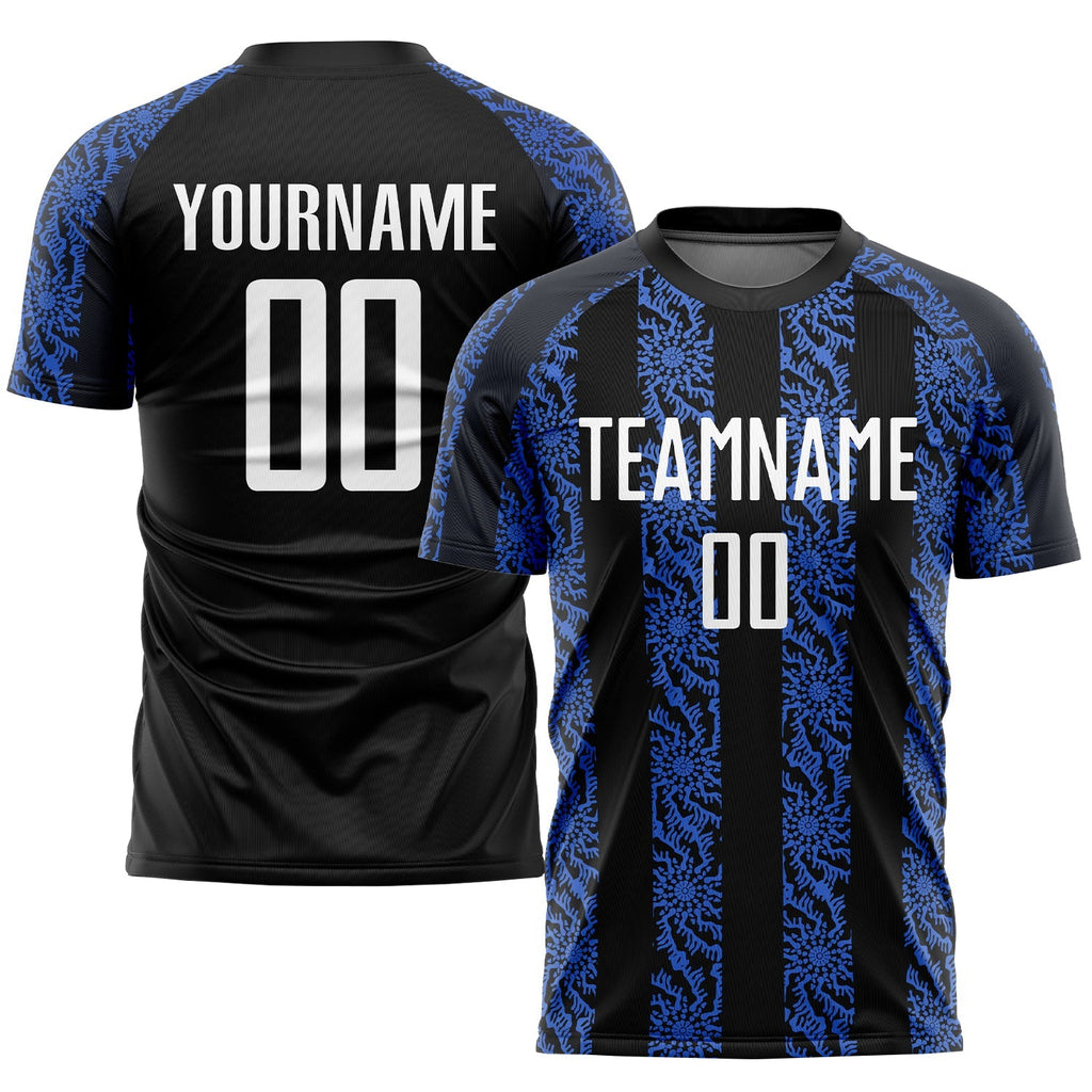 Custom Soccer Jersey - Black White-Royal Sublimation Uniform - Style Soccer0064