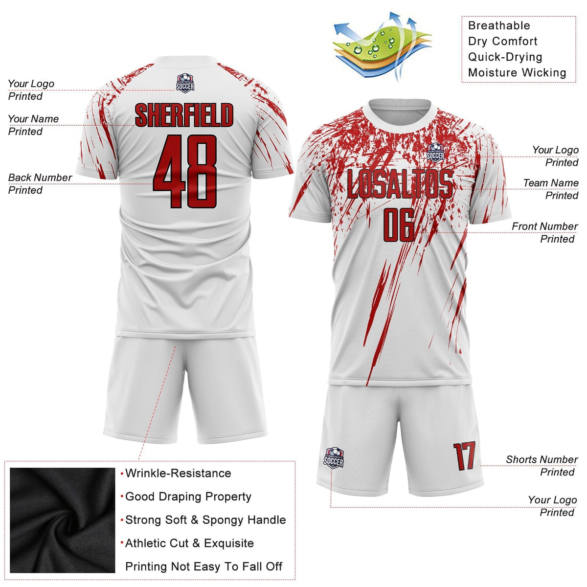 Custom Soccer Jersey - White Red-Black Sublimation Uniform