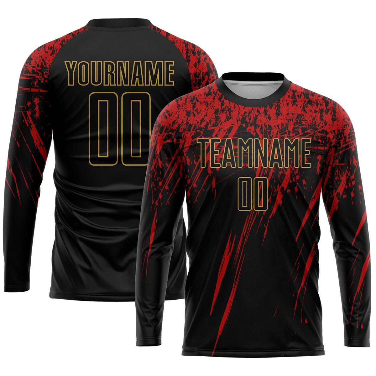 Custom Soccer Jersey - Black Black Old Gold-Red Sublimation Uniform
