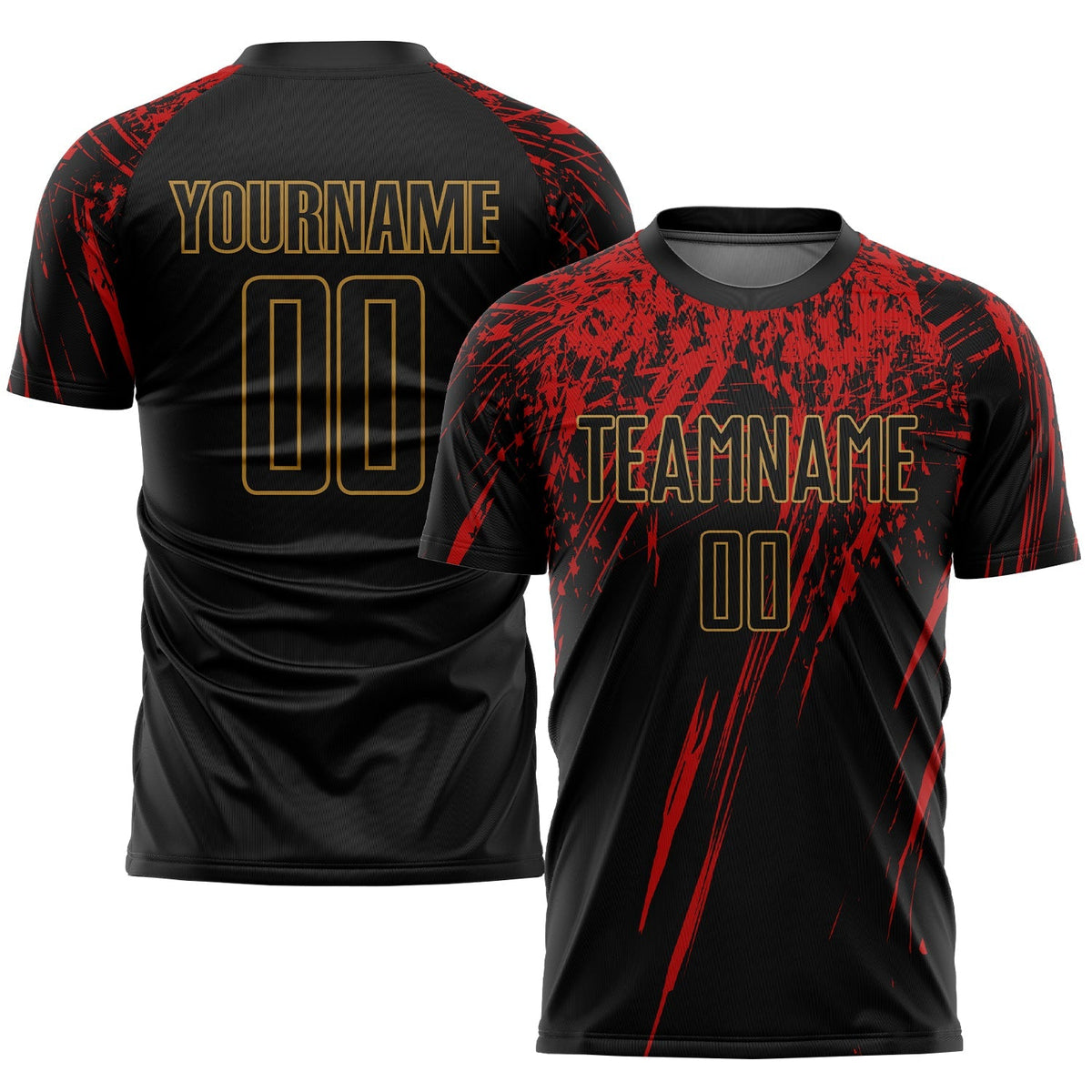 Custom Soccer Jersey - Black Black Old Gold-Red Sublimation Uniform