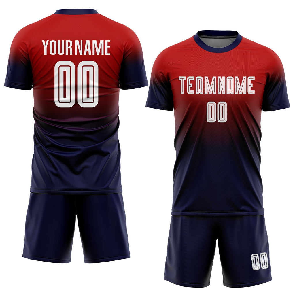 Custom Soccer Jersey - Red White-Navy Sublimation Fade Fashion Uniform