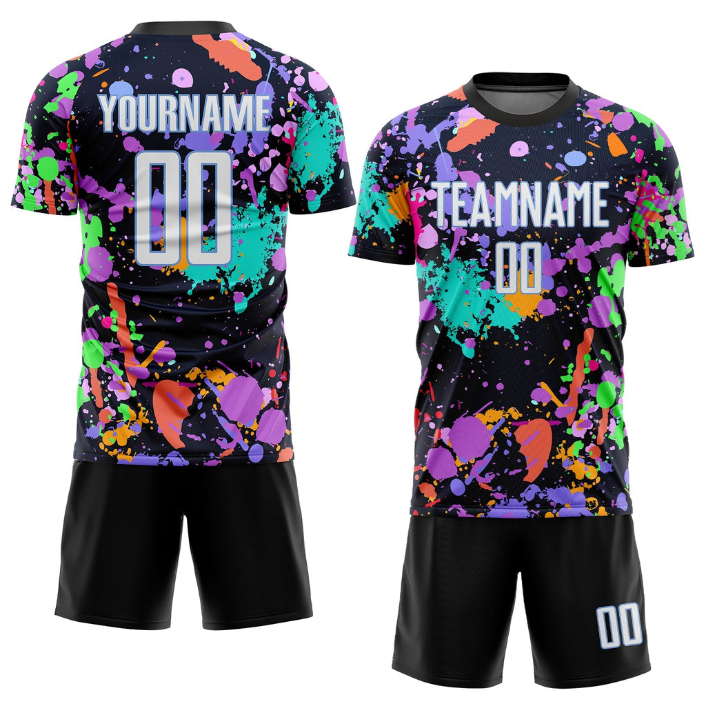 Custom Soccer Jersey - Graffiti Pattern White-Light Blue Sublimation Uniform - Style Soccer0079