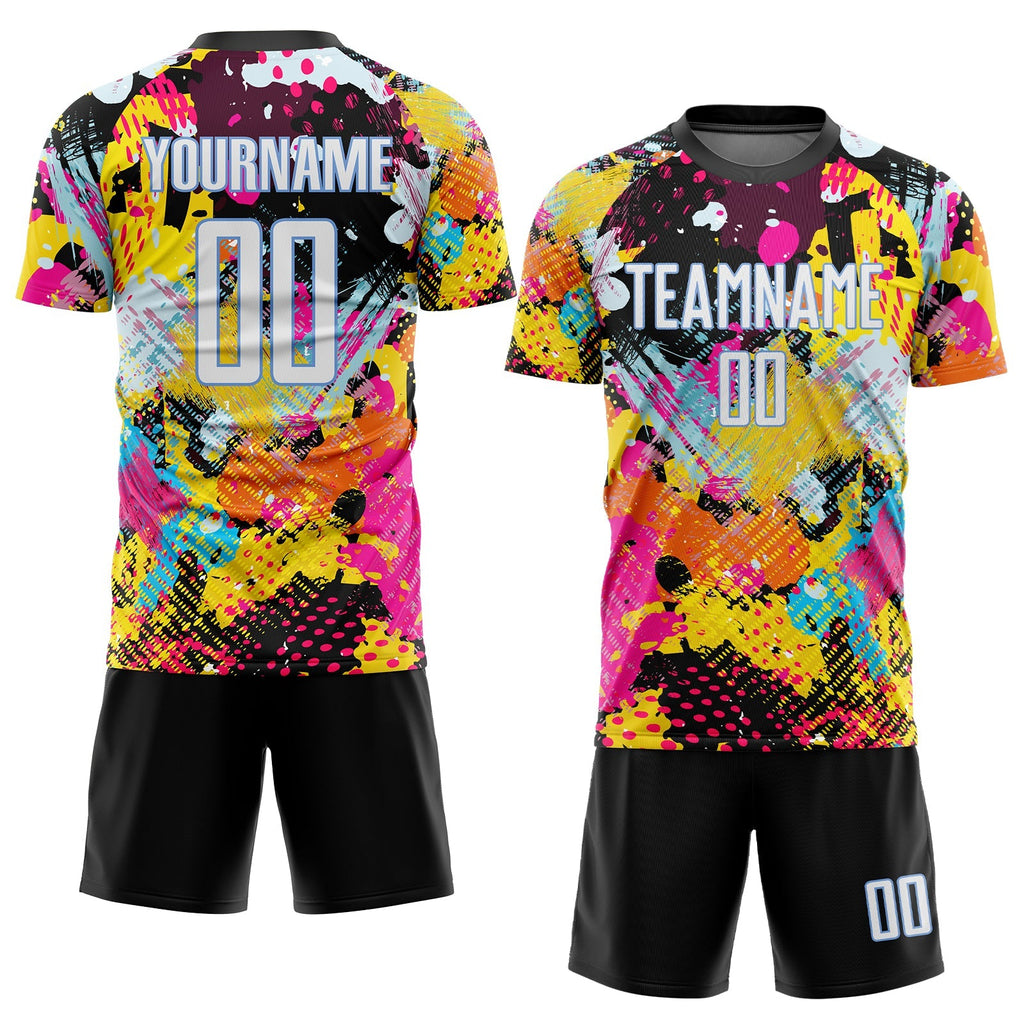 Custom Soccer Jersey - Graffiti Pattern White-Light Blue Sublimation Uniform - Style Soccer0080