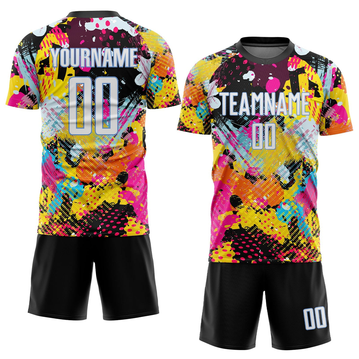 Custom Soccer Jersey - Graffiti Pattern White-Light Blue Sublimation Uniform - Style Soccer0080