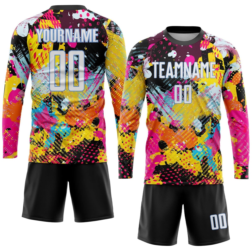 Custom Soccer Jersey - Graffiti Pattern White-Light Blue Sublimation Uniform - Style Soccer0080