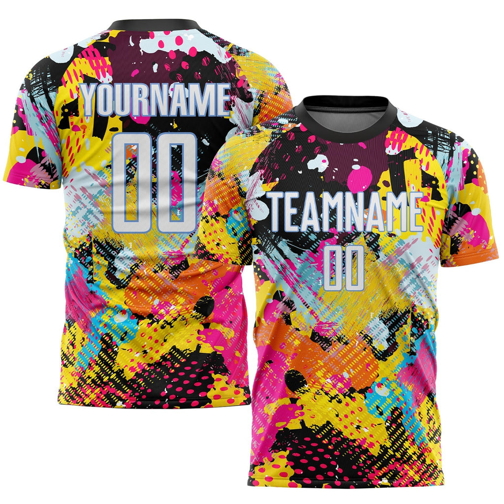 Custom Soccer Jersey - Graffiti Pattern White-Light Blue Sublimation Uniform - Style Soccer0080