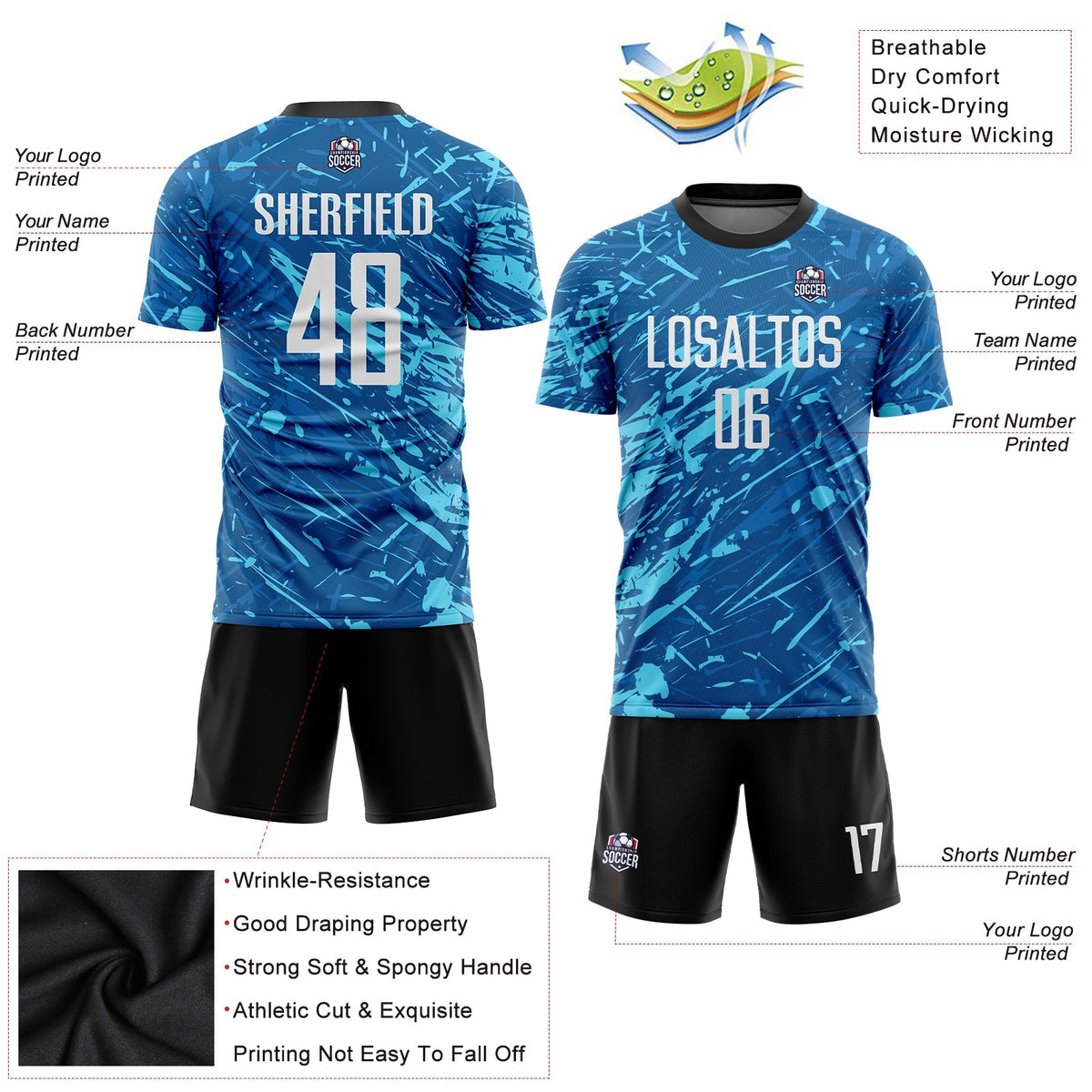 Custom Soccer Jersey - Royal White-Light Blue Sublimation Uniform