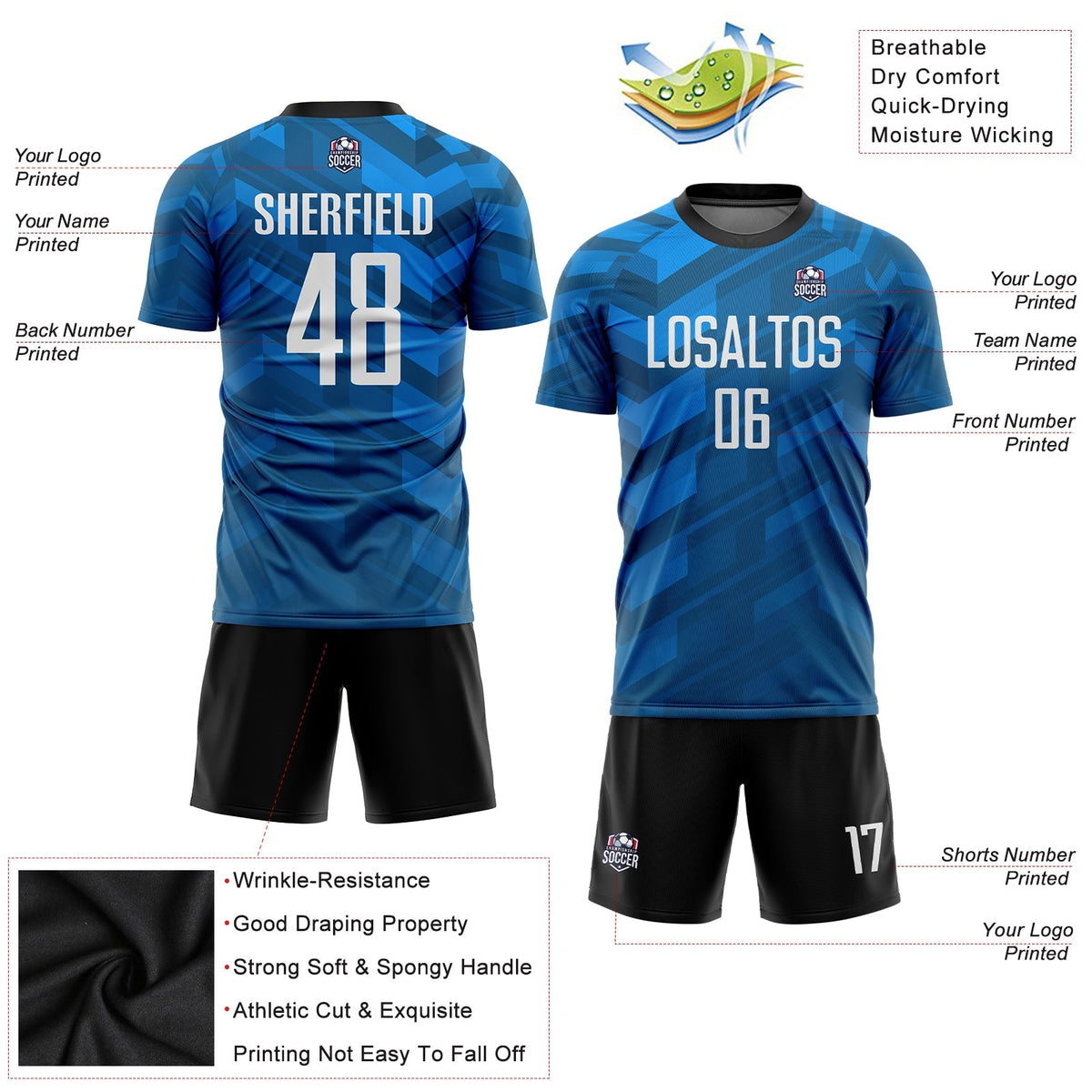 Custom Soccer Jersey - Light Blue White-Black Sublimation Uniform - Style Soccer0088