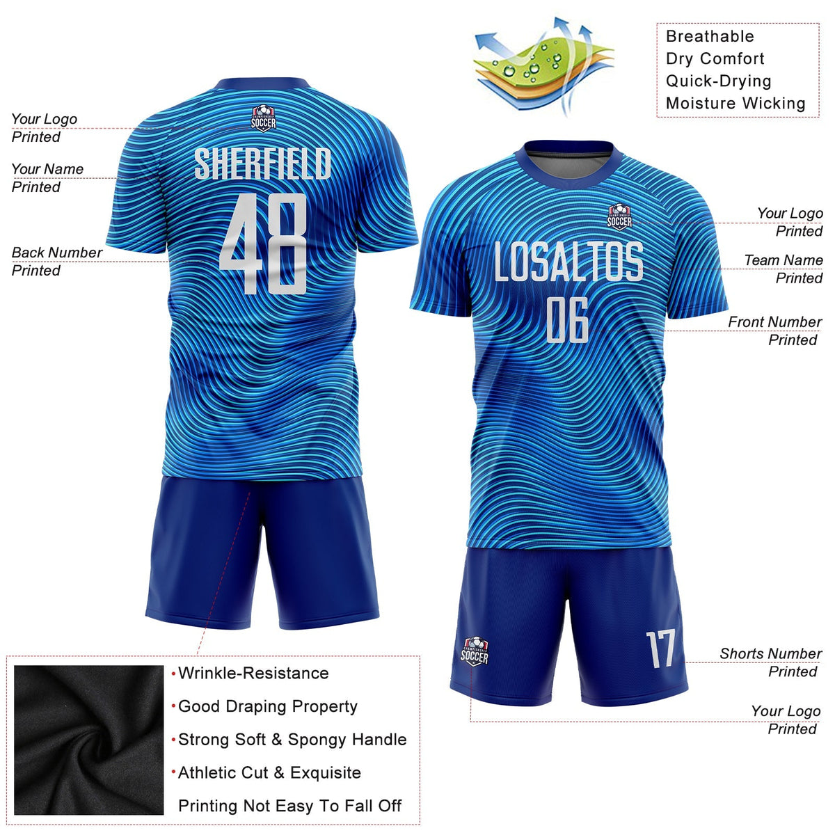 Custom Soccer Jersey - Light Blue White-Royal Sublimation Uniform