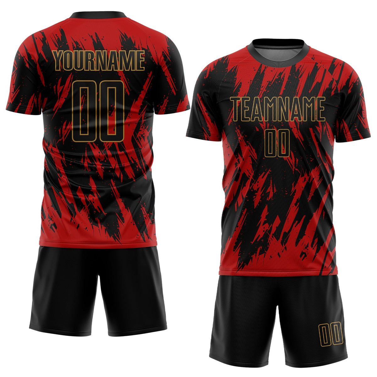 Custom Soccer Jersey - Red Black-Old Gold Sublimation Uniform - Style Soccer0099