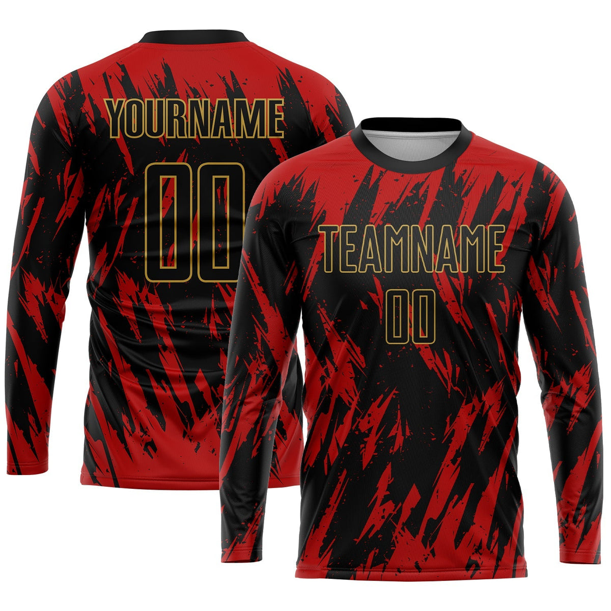 Custom Soccer Jersey - Red Black-Old Gold Sublimation Uniform - Style Soccer0099