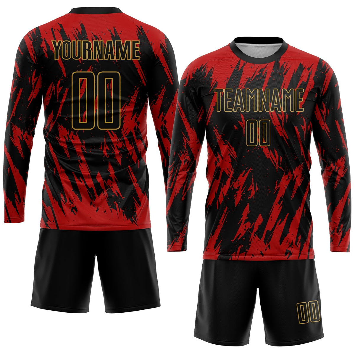 Custom Soccer Jersey - Red Black-Old Gold Sublimation Uniform - Style Soccer0099