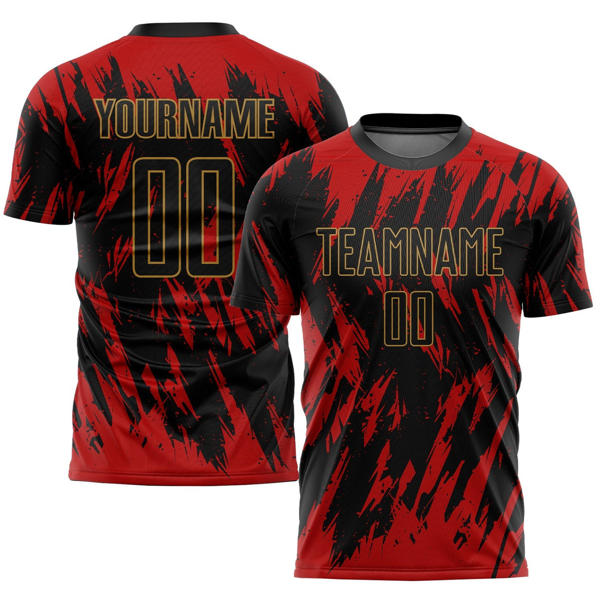 Custom Soccer Jersey - Red Black-Old Gold Sublimation Uniform - Style Soccer0099