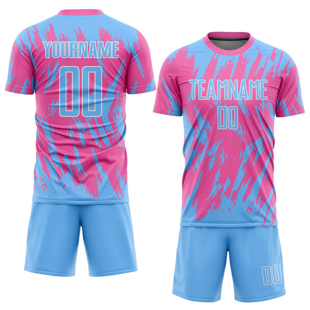 Custom Soccer Jersey - Pink Light Blue-White Sublimation Uniform
