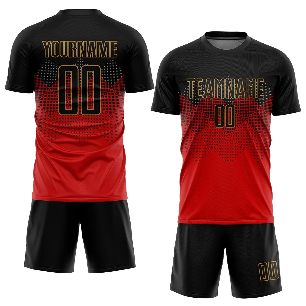 Custom Soccer Jersey - Red Black-Old Gold Sublimation Uniform - Style Soccer0109