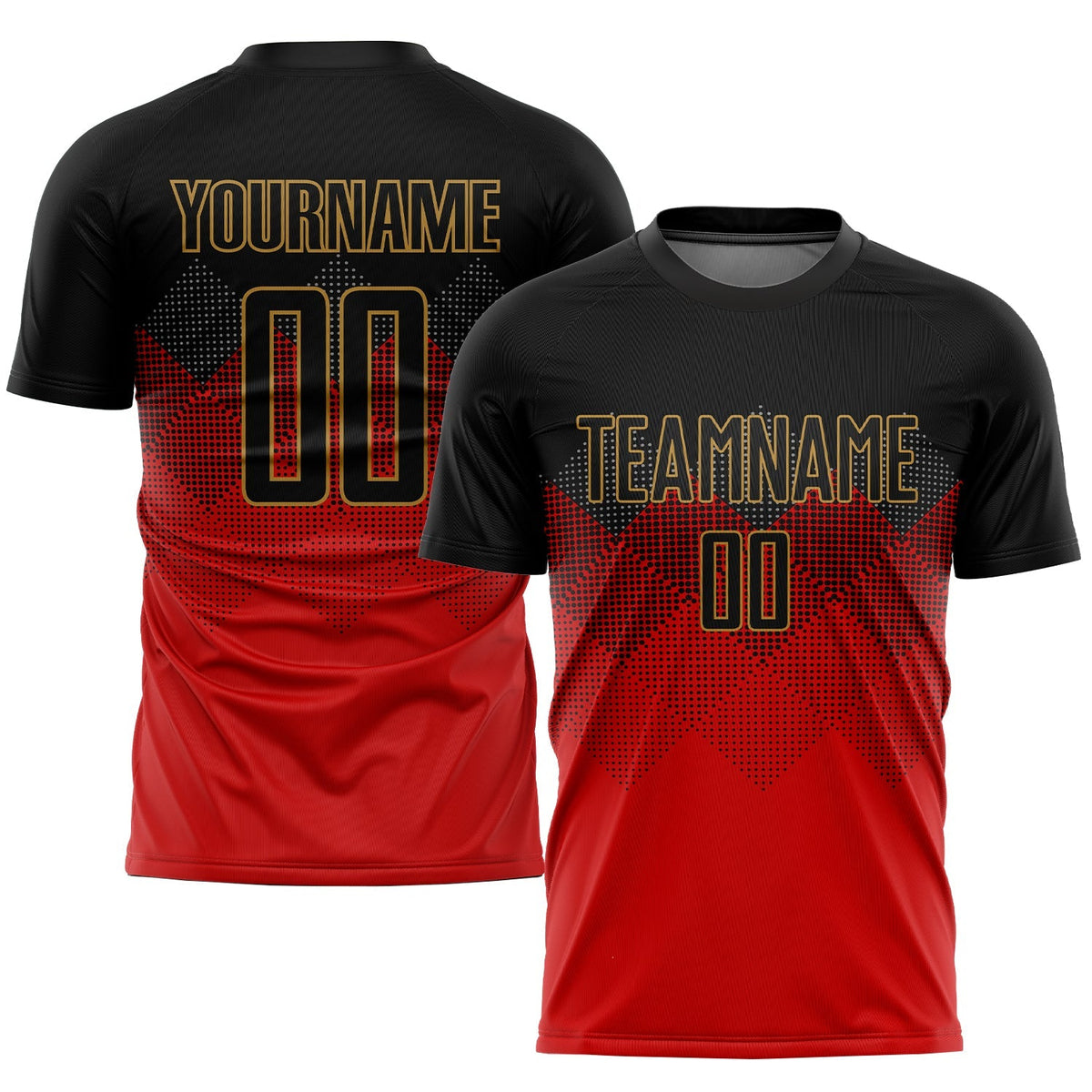 Custom Soccer Jersey - Red Black-Old Gold Sublimation Uniform - Style Soccer0109