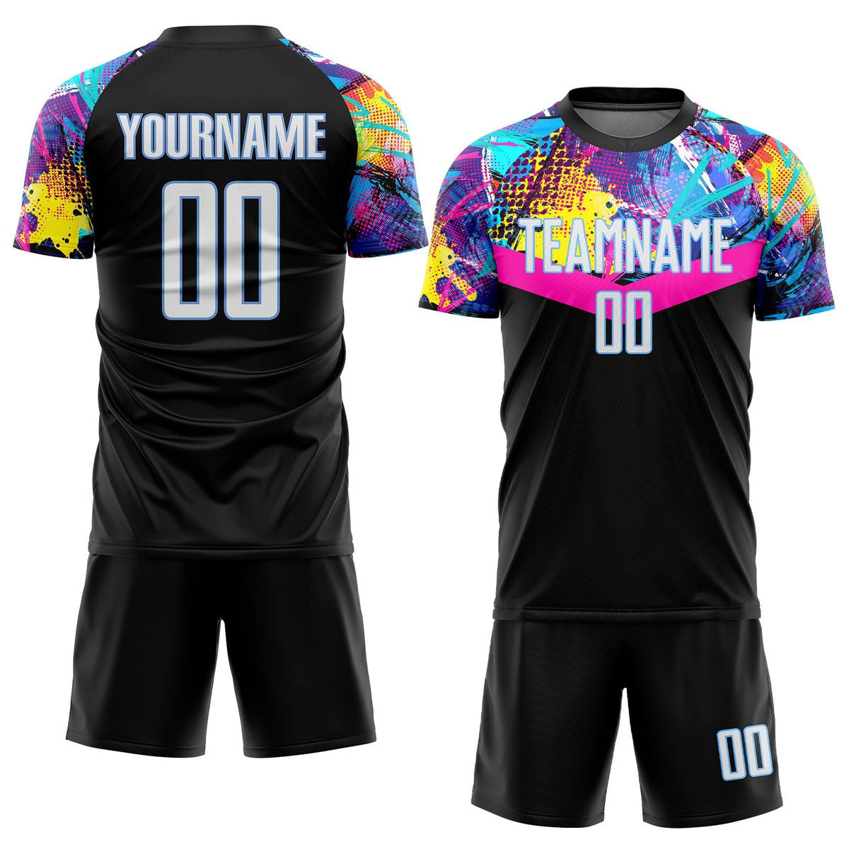 Custom Soccer Jersey - Black White-Light Blue Sublimation Uniform - Style Soccer0119