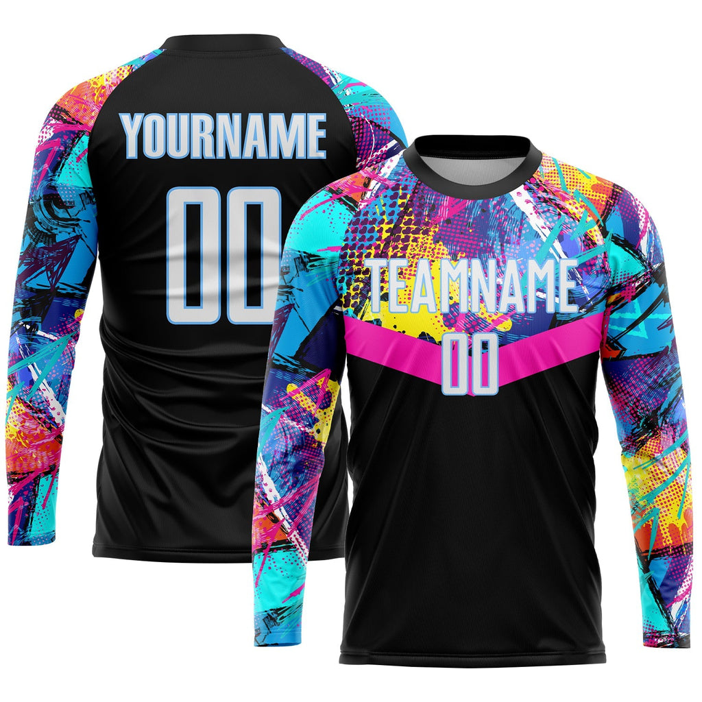 Custom Soccer Jersey - Black White-Light Blue Sublimation Uniform - Style Soccer0119