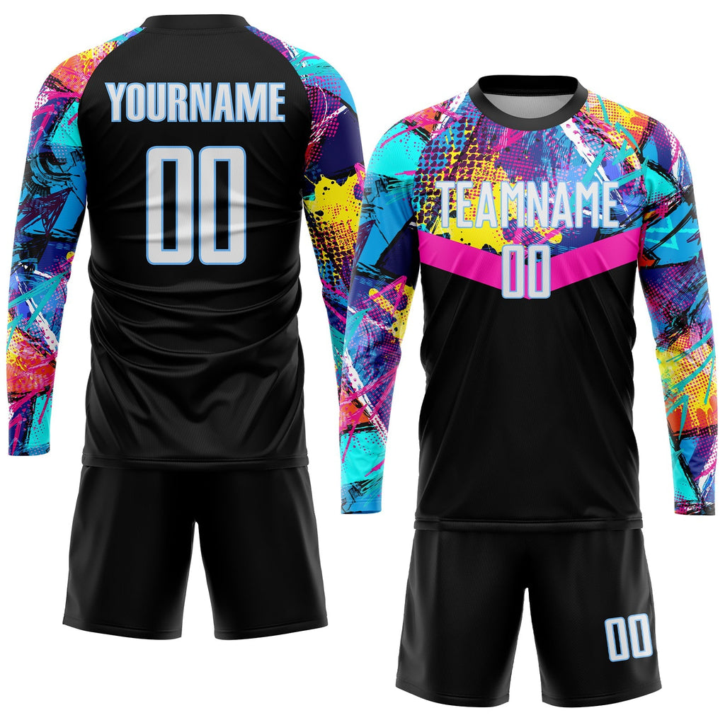 Custom Soccer Jersey - Black White-Light Blue Sublimation Uniform - Style Soccer0119