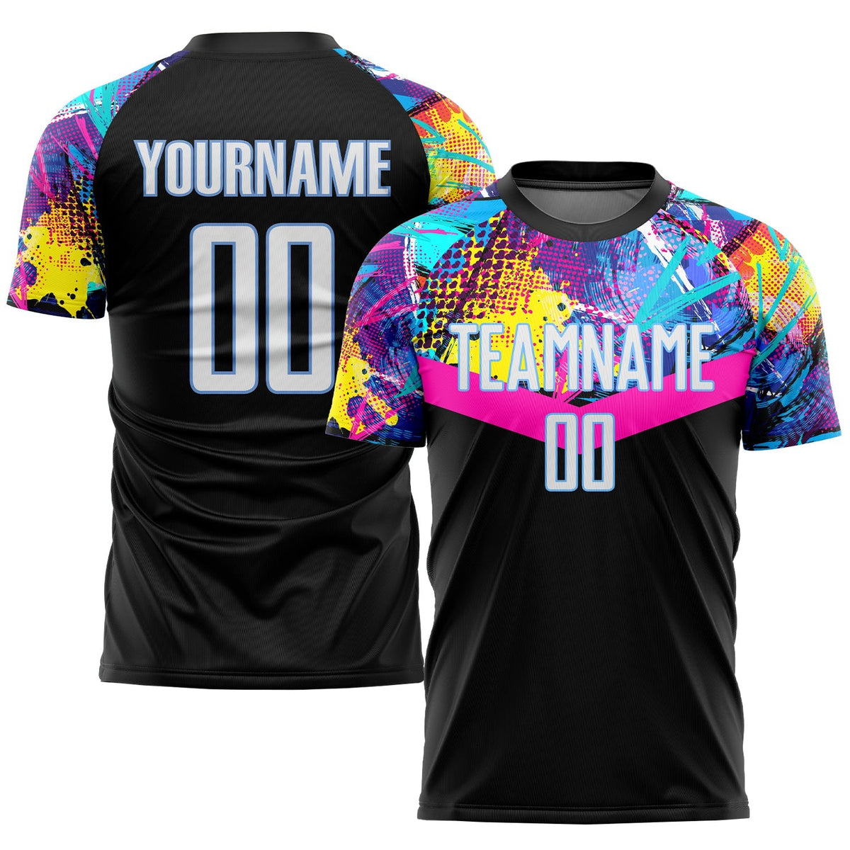 Custom Soccer Jersey - Black White-Light Blue Sublimation Uniform - Style Soccer0119