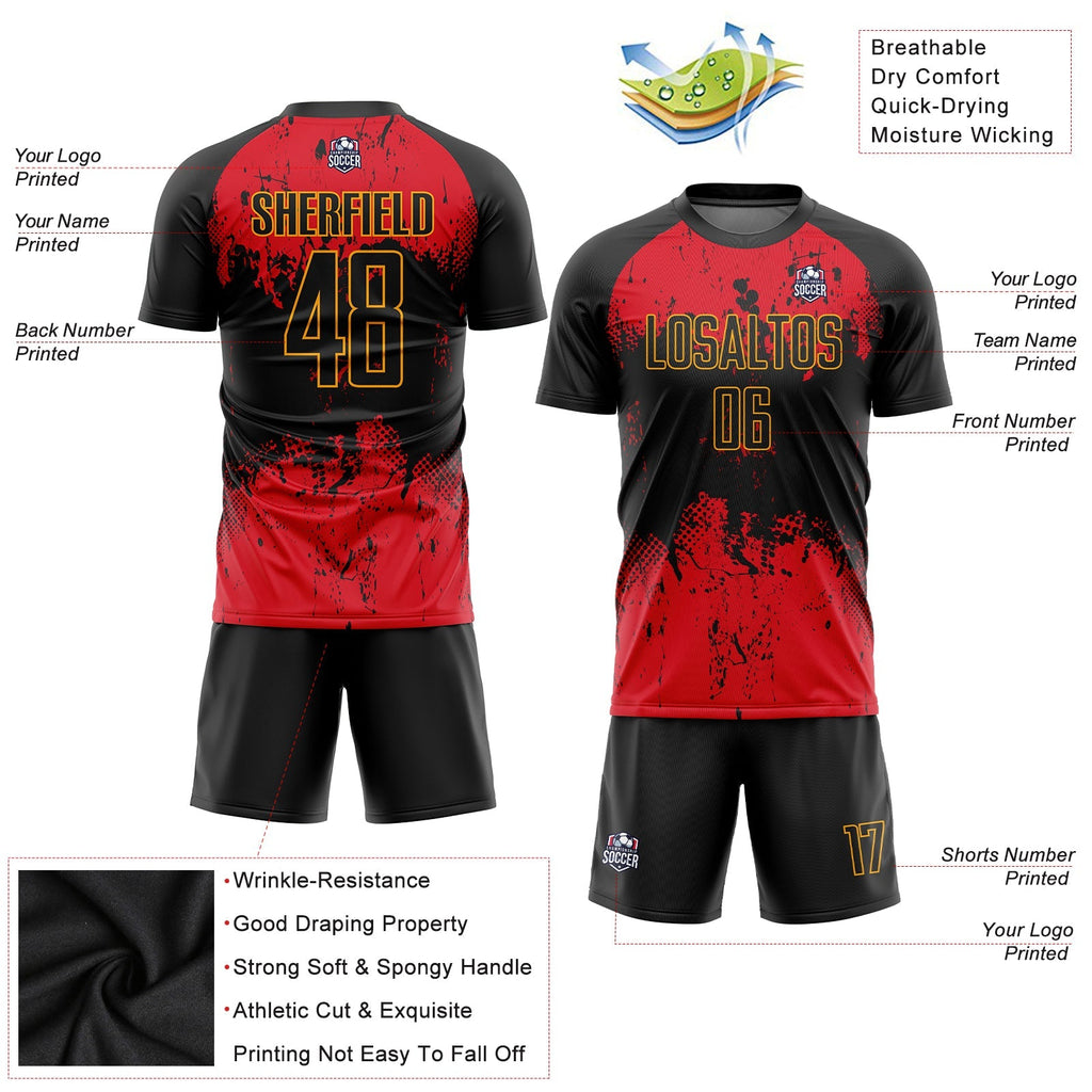 Custom Soccer Jersey - Black Red-Gold Sublimation Uniform