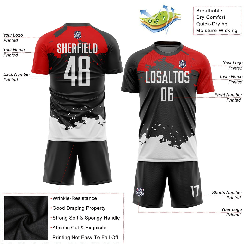 Custom Soccer Jersey - Black White-Red Sublimation Uniform