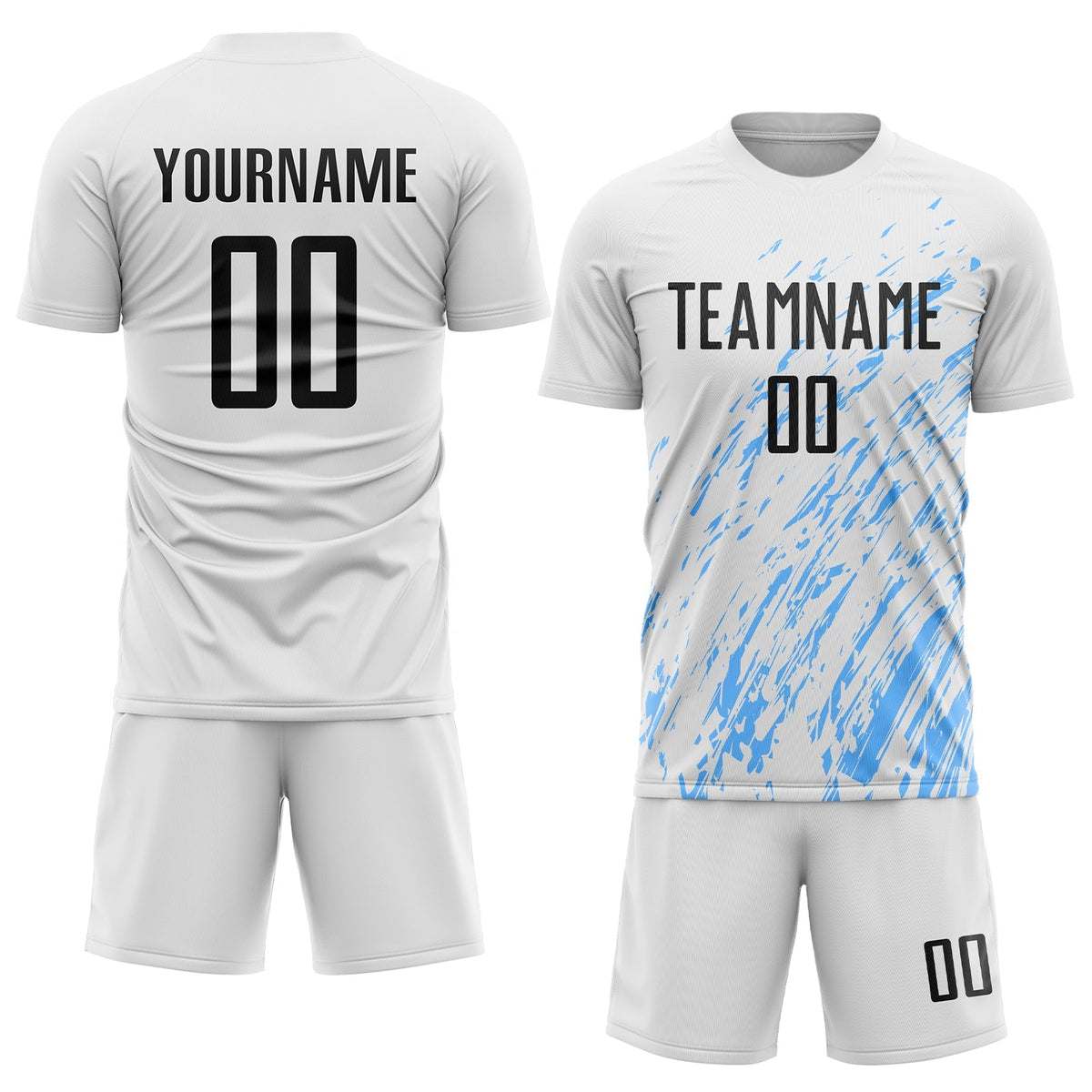 Custom Soccer Jersey - White Black-Light Blue Sublimation Uniform
