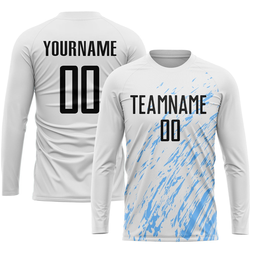 Custom Soccer Jersey - White Black-Light Blue Sublimation Uniform