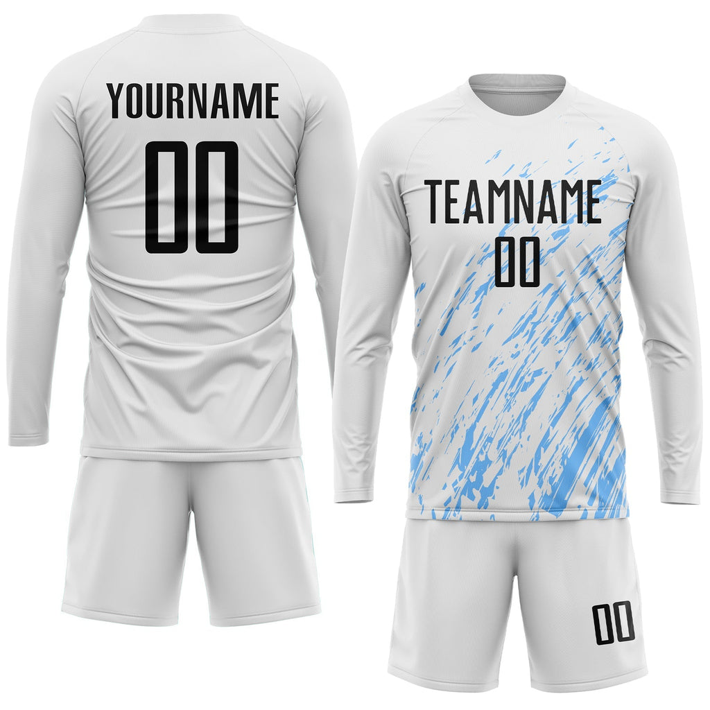 Custom Soccer Jersey - White Black-Light Blue Sublimation Uniform