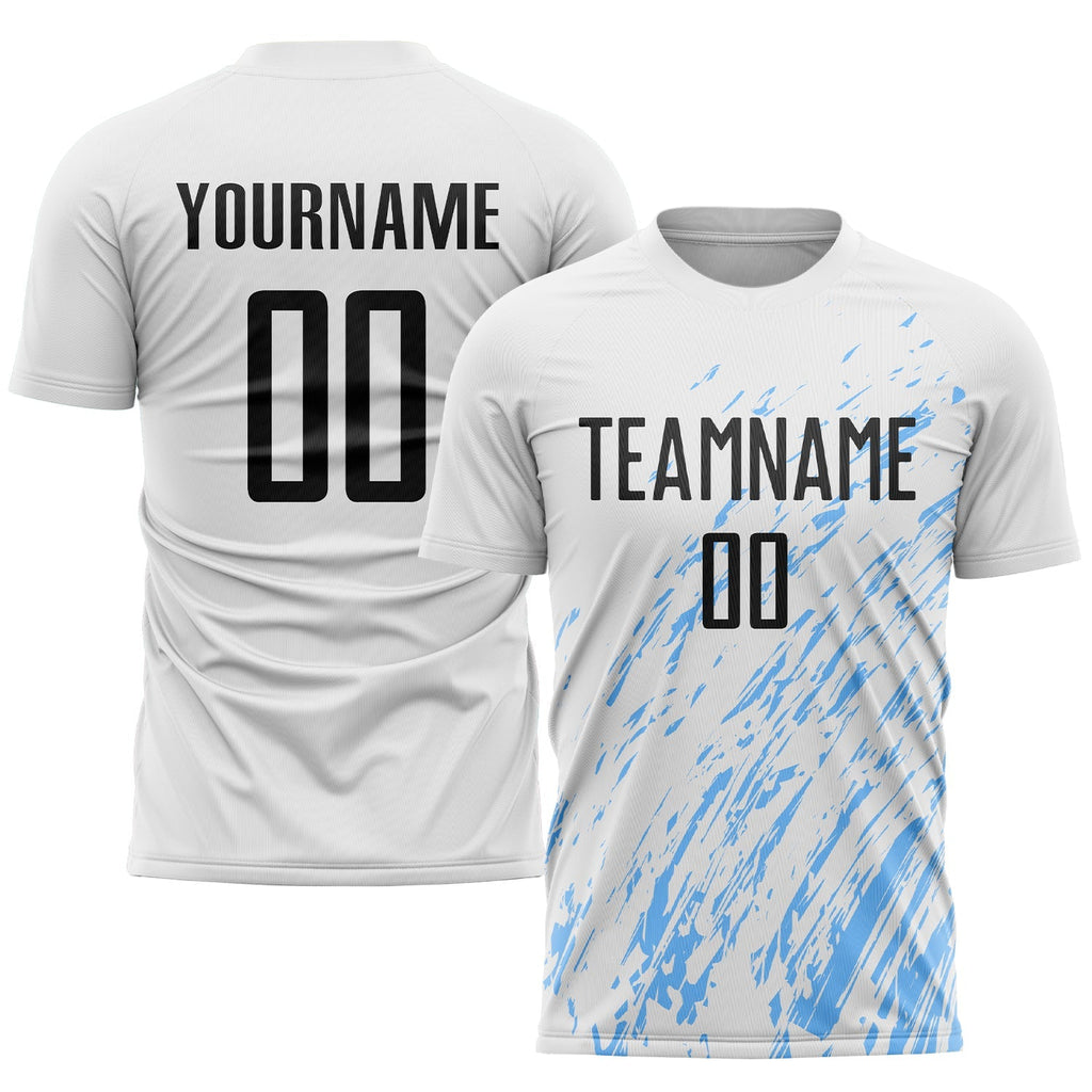 Custom Soccer Jersey - White Black-Light Blue Sublimation Uniform