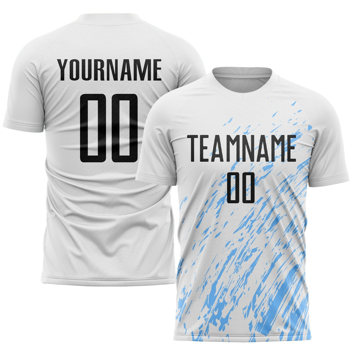 Custom Soccer Jersey - White Black-Light Blue Sublimation Uniform