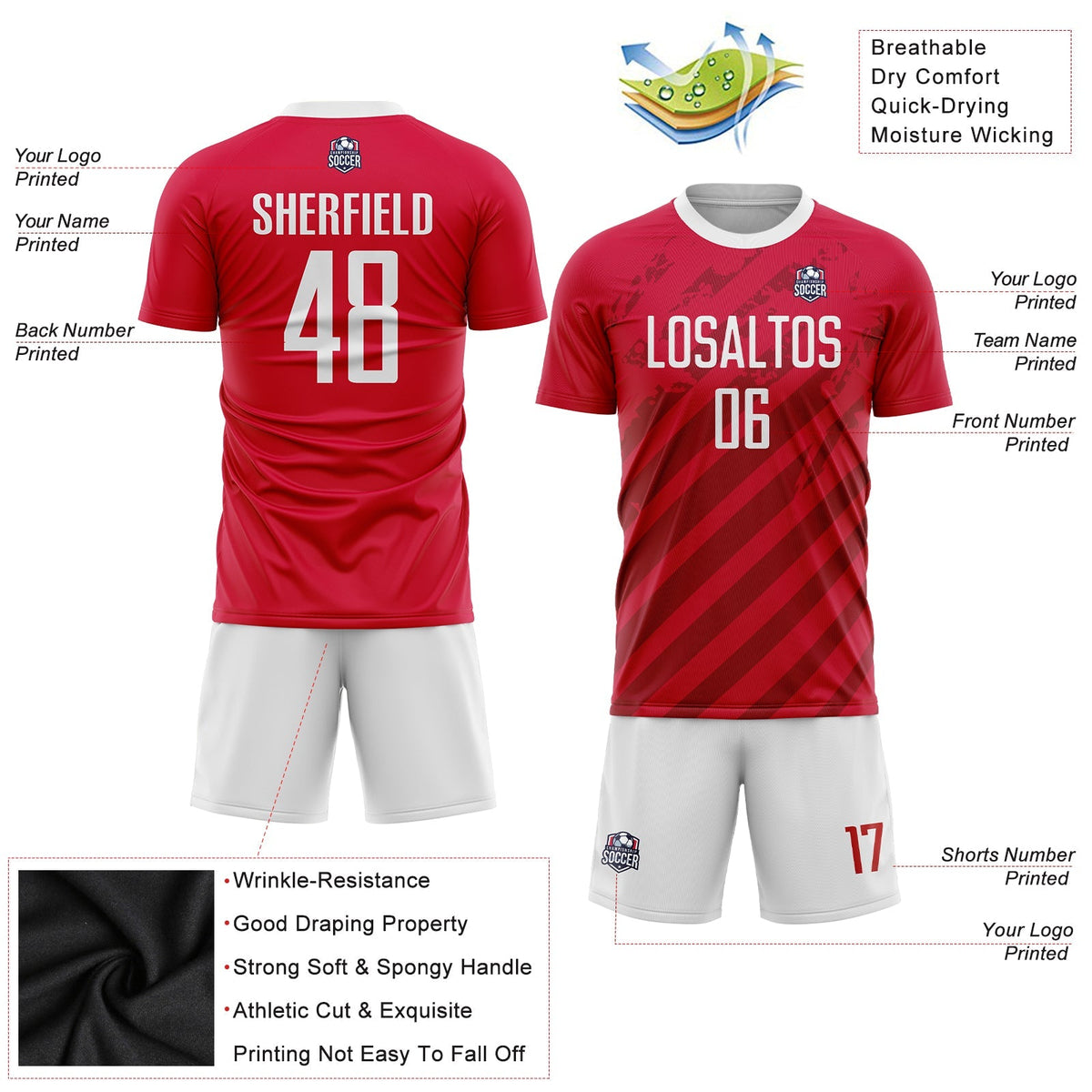 Custom Soccer Jersey - Red White Sublimation Uniform - Style Soccer0135