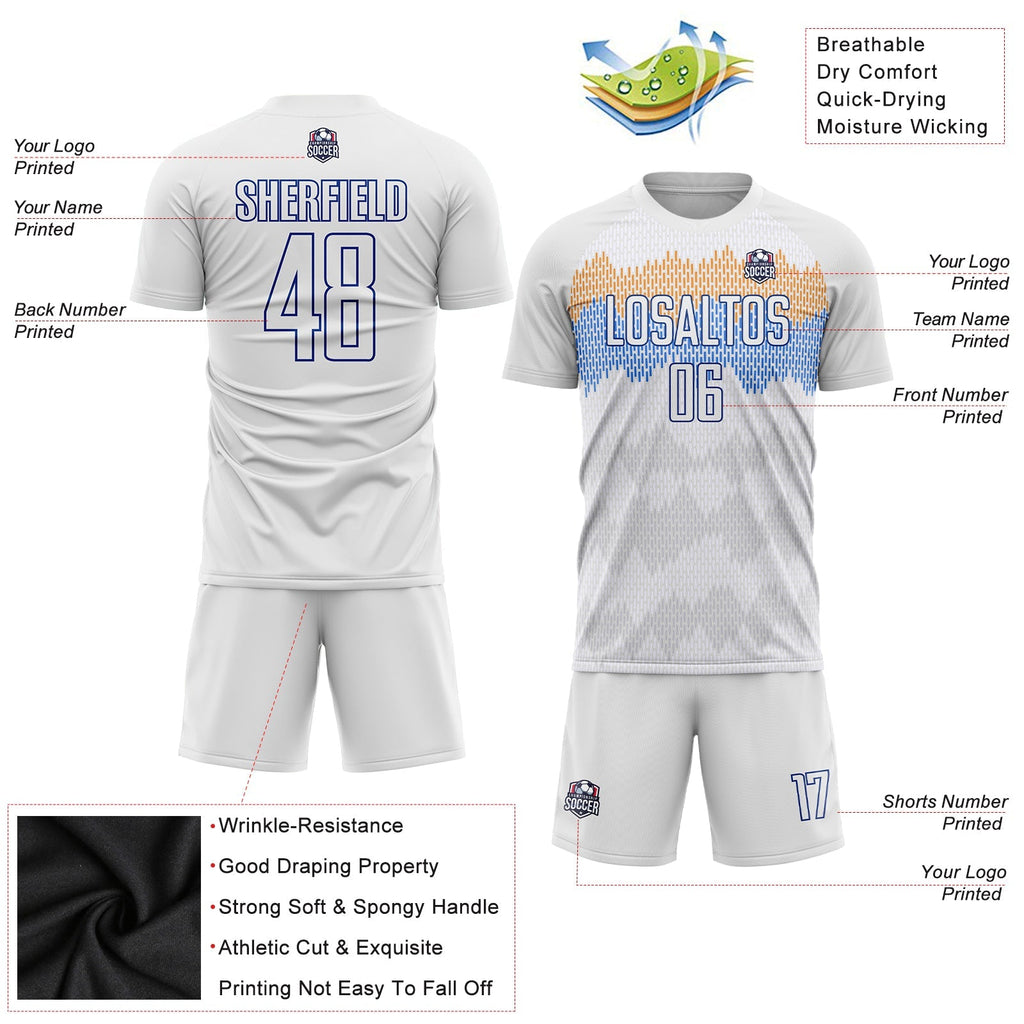 Custom Soccer Jersey - White Royal Sublimation Uniform - Style Soccer0136