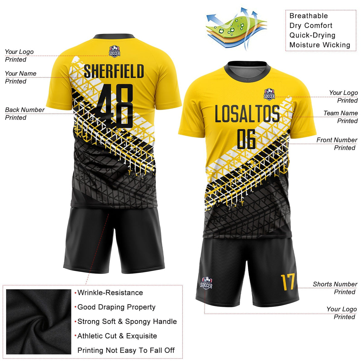 Custom Soccer Jersey - Gold Black-White Sublimation Uniform