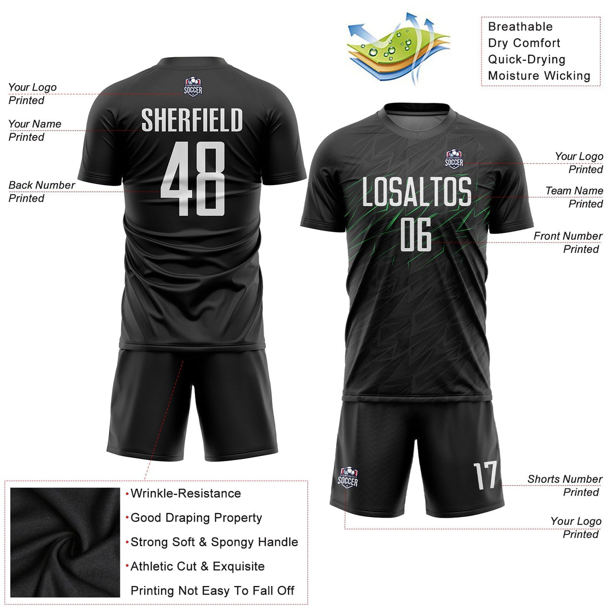 Custom Soccer Jersey - Black White-Neon Green Sublimation Uniform
